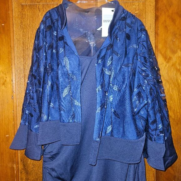 Hannah Nikole Navy Blue Plus 22W Dress with Sparkly Jacket Formal Wedding NEW - Picture 2 of 10